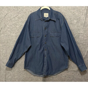 Stubbs Denim Shirt‎ Mens Sz L Blue TX Star Button Pockets Western USA- NOTE